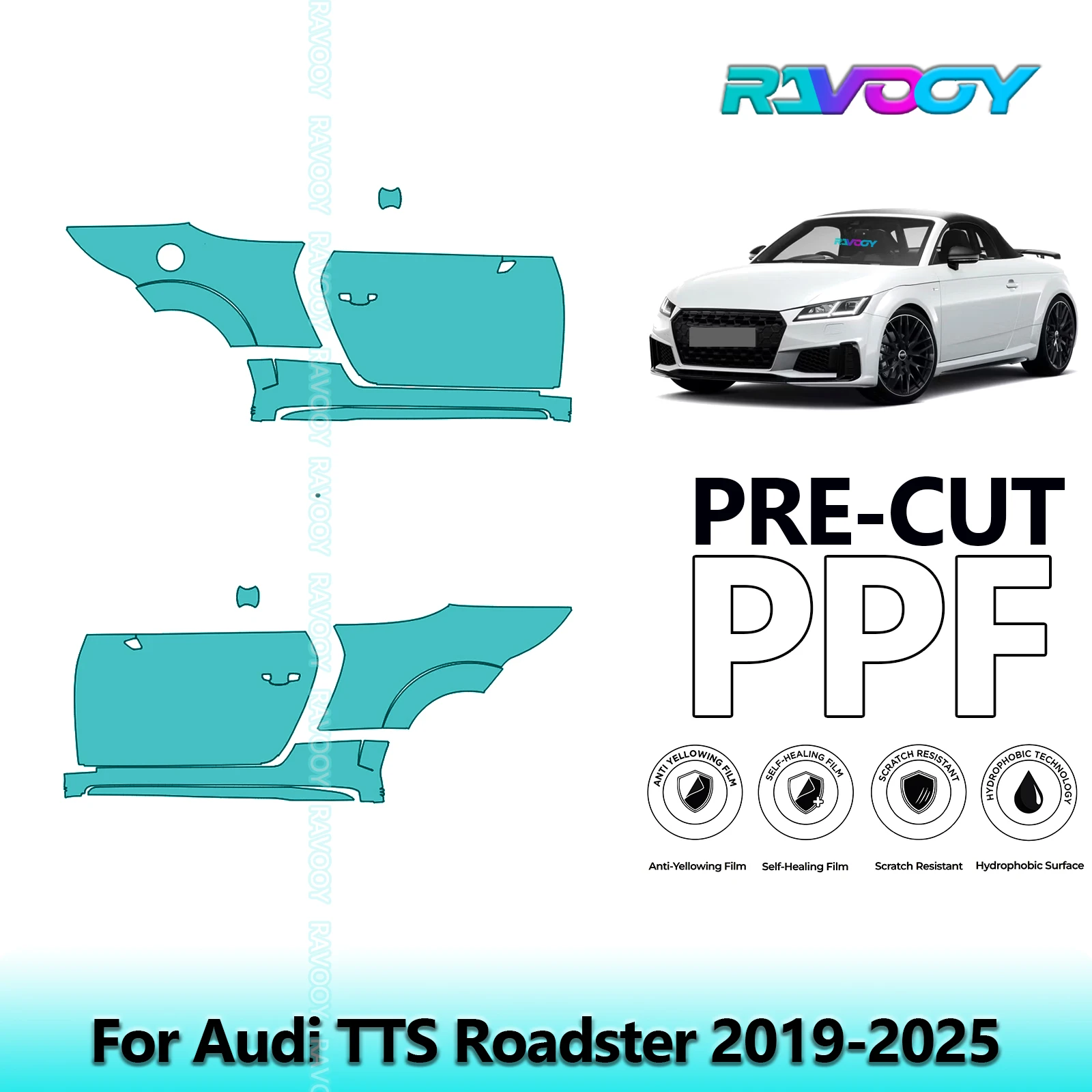 

For Audi TTS Roadster 2019-2025 8.5mil Clear Matte Pre-Cut PPF Door & A/B Pillar Kit TPU Paint Protection Film Set