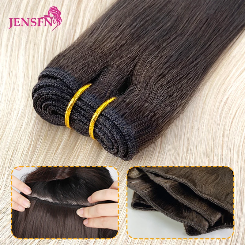 JENSFN 100% Really Human Hair Weft Bundles Extensions Straight 16