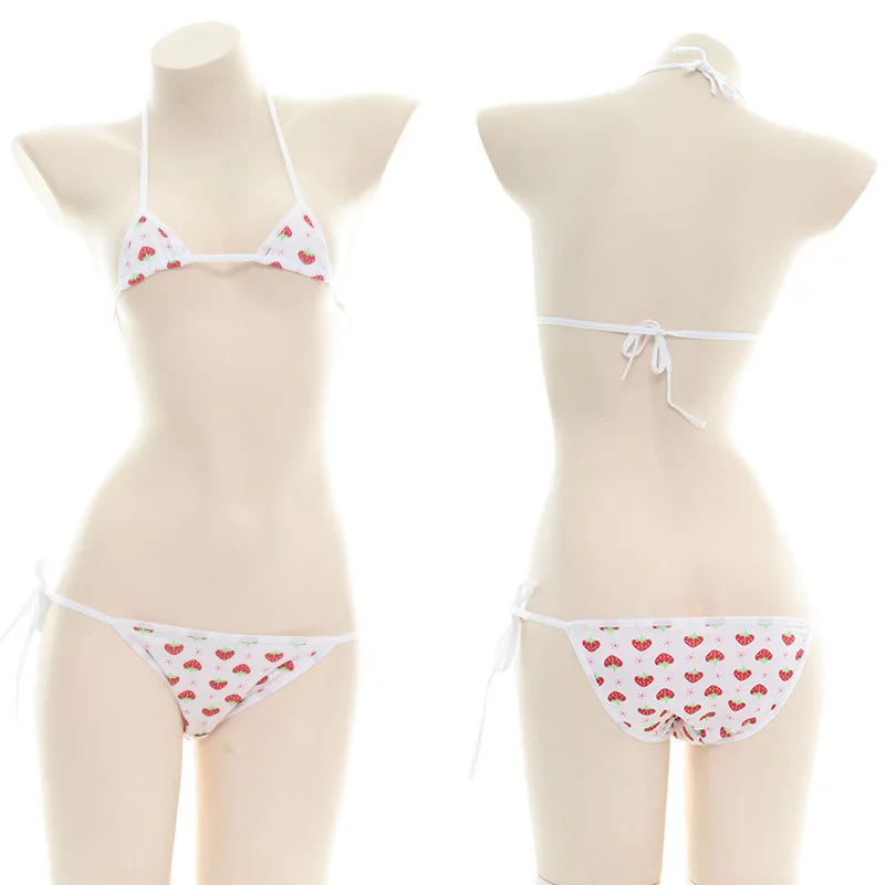 

Japanese Sexy Lingerie Lolita Striped Mini strawberry Adult Cosplay Erotic Costumes Bra Women Underwear Set