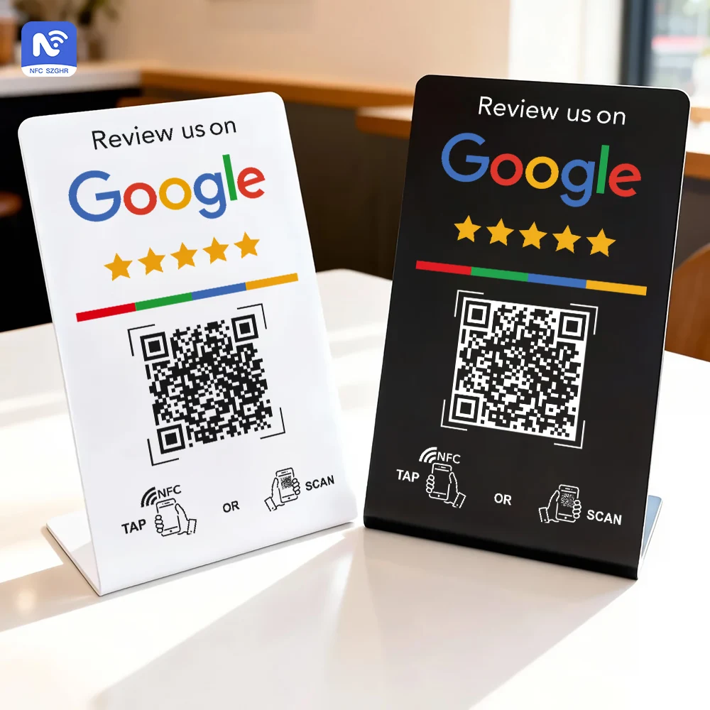 NFC215 Programmable Google Review Card NFC Google Reviews Display Bending Card Standing Brand Bracket