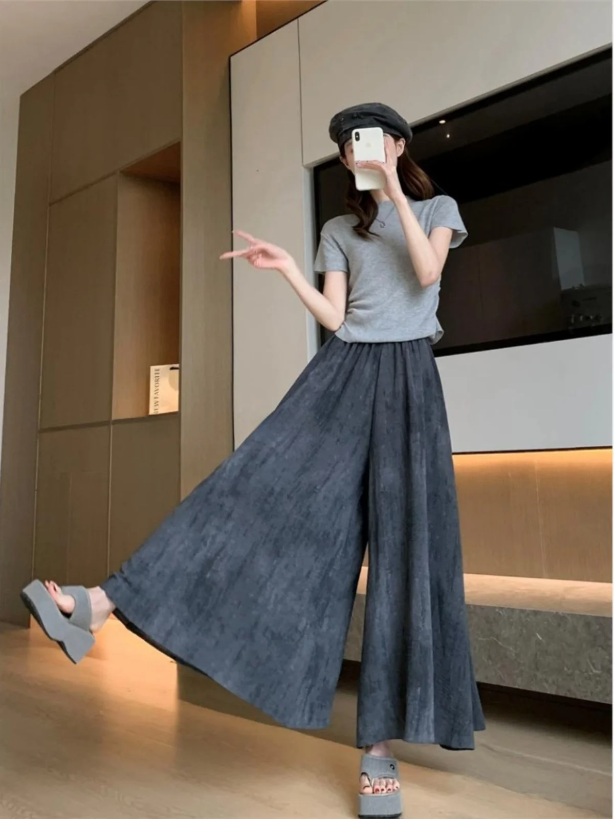 Elegant Tie Dye Ice Silk Skirt Pants Women's Summer Thin High Waist Draped Loose Casual Wide Leg Skirt Pants