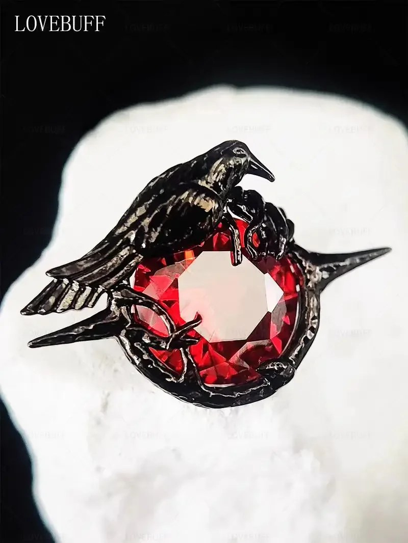 Anime Love and Deepspace Sylus Crow Cosplay Brooch Dark Red Zircon Breastpin Fibula Garniture Decoration Xmas Birthday Gifts