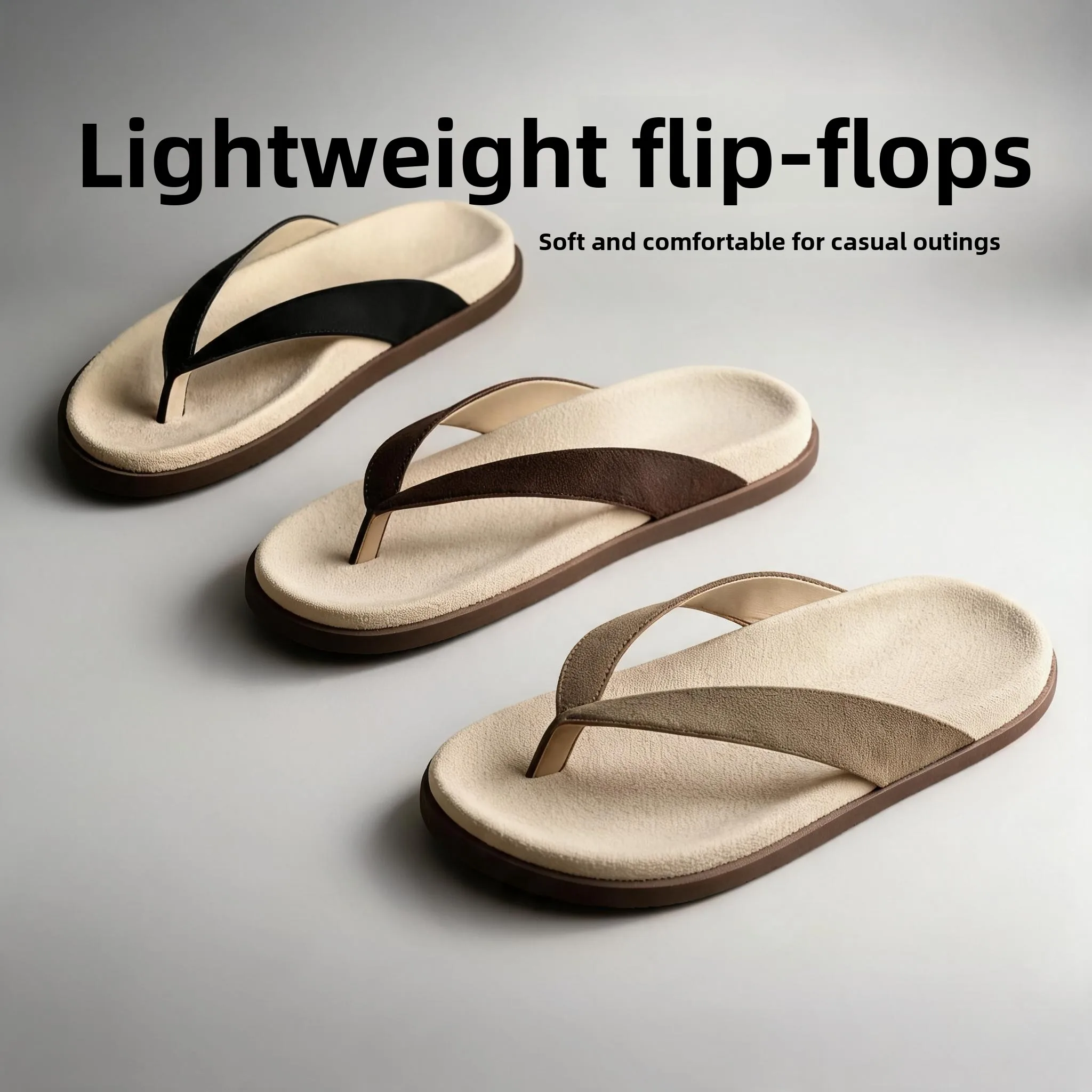 Casual Comfortable Unisex Summer Thong Slippers Breathable Outerwear Beach Sandals Versatile Slip-On Flat Heel Synthetic Leather