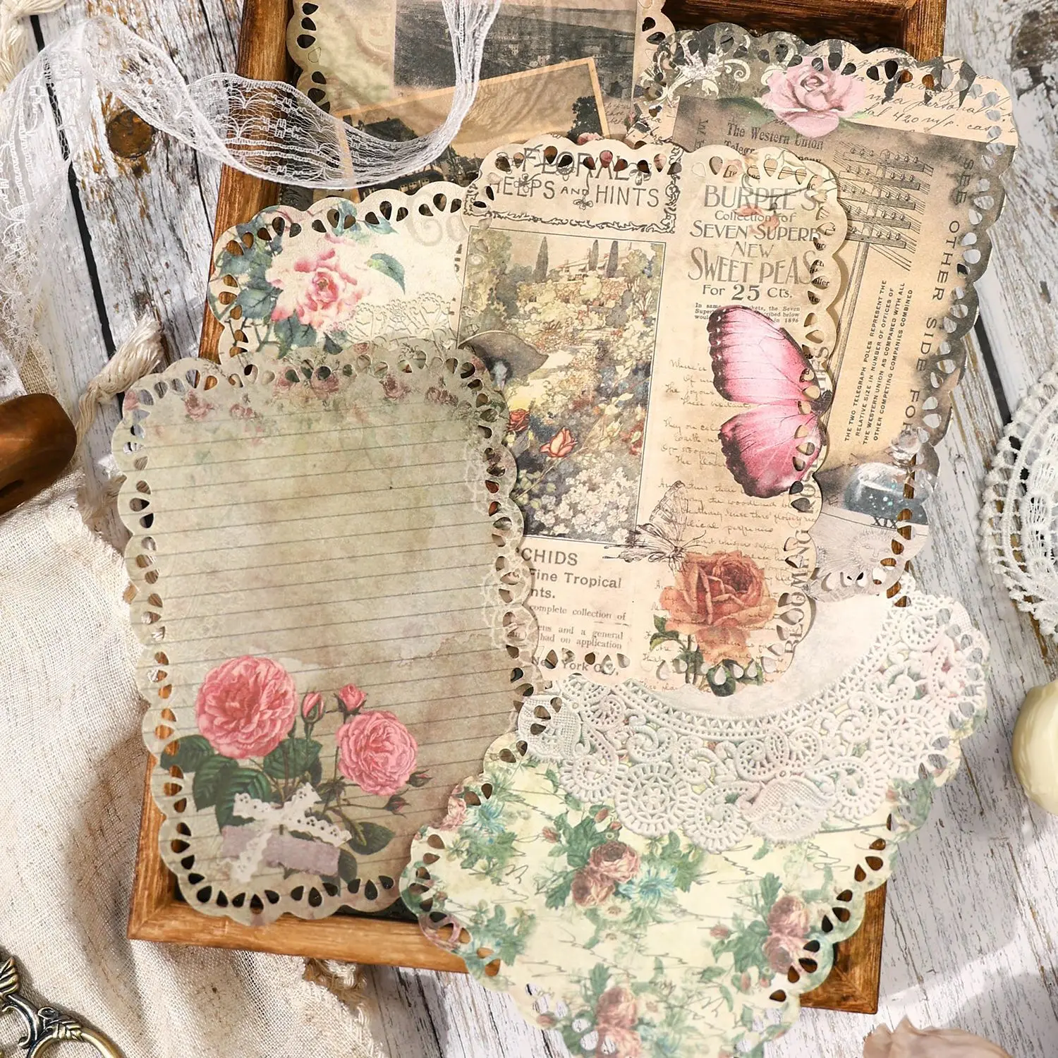 20 pcs lace lace Vintage Material paper Make old theme Decorative Diary Album Scrapbooking Background paper