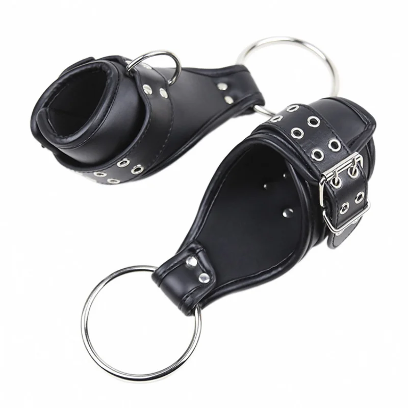 PU Leather Hanging Suspension Handcuffs Wrist Harness Head Hood D Ring Restraint Headgear BDSM Roleplay Game Sex Toysjavascript: