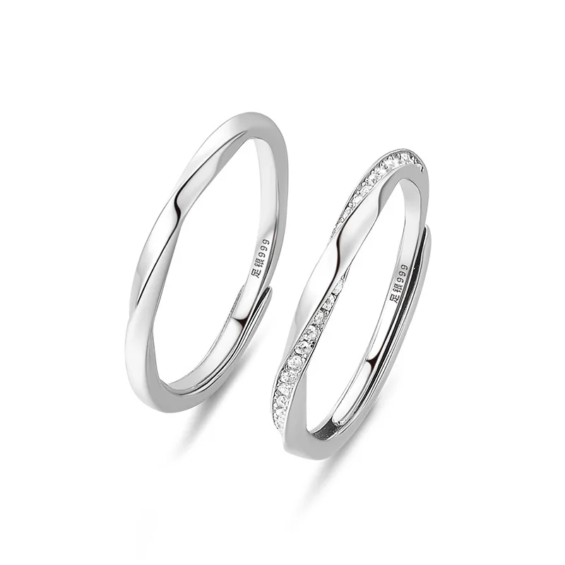 S999 Pure Silver Mobius Zircon Couple Rings Minimalist Elegant Finger Jewelry Classic Fashion for Men and Women for Lovers