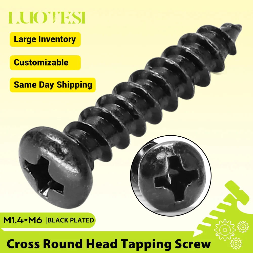 Cross Round Head Micro Small Screws Self Tapping Screws Black Carbon Steel M1 M2 M3 M4 M5 M6 Phillips Pan Head Electronic Screws