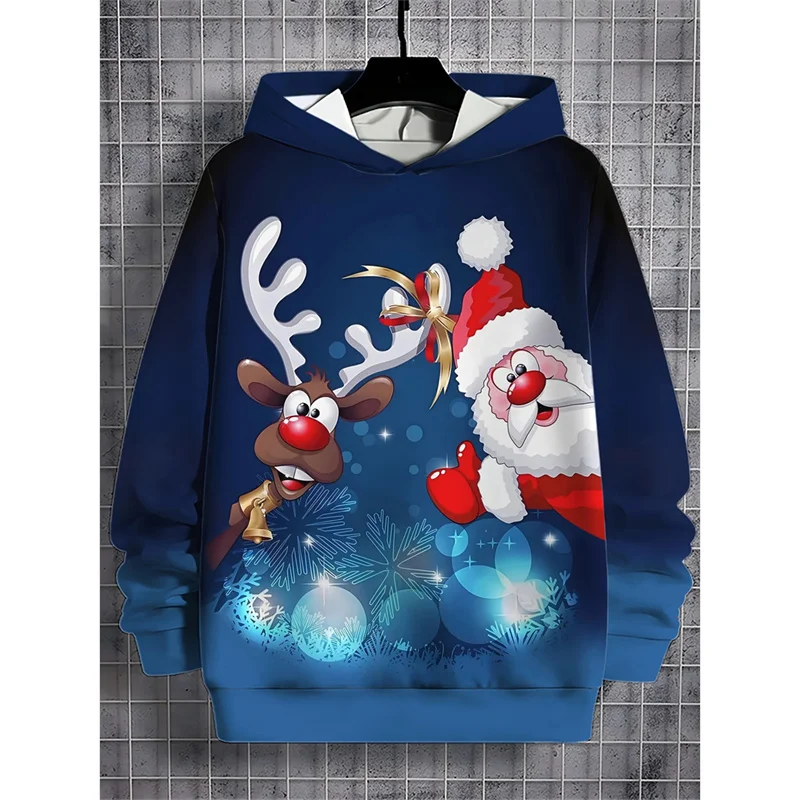 

3D Printed Santa Claus Deer Hoodie For Men Christmas Tree Pattern Long Sleeve Casual Sweatshirt Loose Pullover Unisex Hoodies