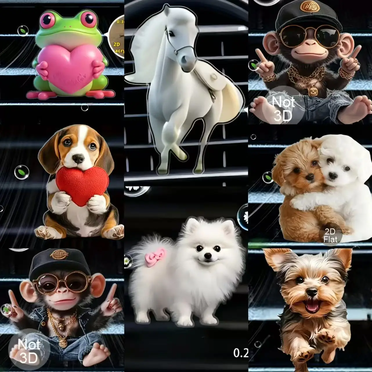 【2D Flat】A Cute Dog Car Air Vent Fragrance Device. Acrylic Material, Air Outlet Accessories No Fragrance and No Scented Table