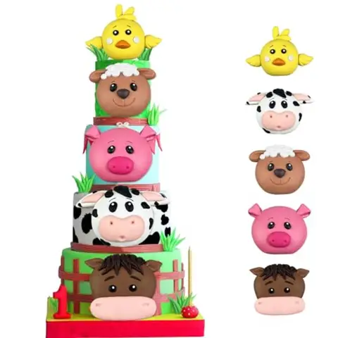 Tårtdekoration med djur, bondgårdstema, festdekorationer, djuransikte, tårtdekoration med ko, gris, häst, får, kyckling för babyshower med bondgårdstema, B 10 best sales tårtdekoration för babyn - №5