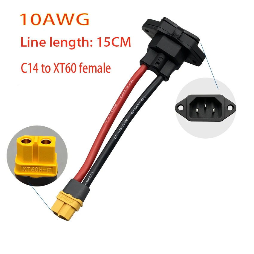 Male Female XT60/XT90 to C14 3pin Power Socket XT60 XT90 Battery Car Charging Wire Connector New Energy E-bike Charging Cable