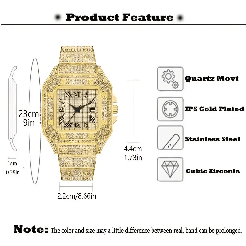 【2024 Luxe Edition】Roman Numeral Diamond Watch Full Rhinestone Mesh Band Luxury Square Quartz Watch for Women Gift Boxed
