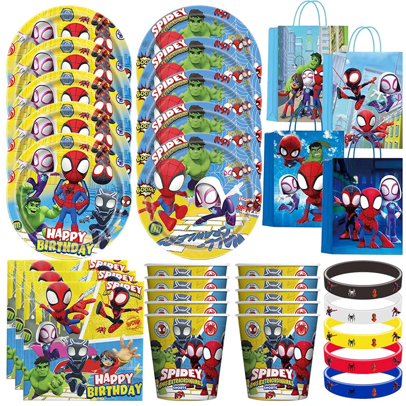 New Spidey And His Amazing Friends Birthday Decoration Spidey Party Paper Napkin Plate Cup Backdrop Balloon Baby Shower Supplies