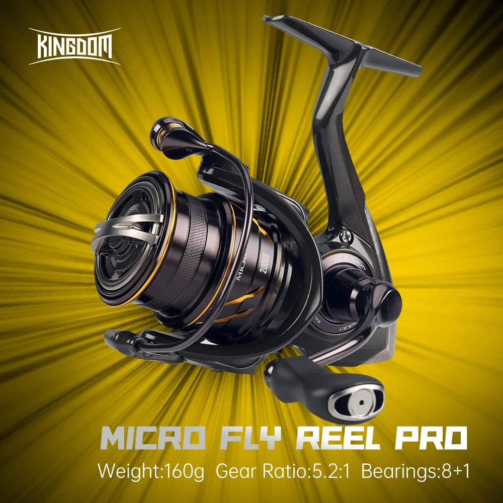 kingdom micro fly pro fishing reel spinning reel utra light plus rolamentos de esferas 8kg max drag 521 gear ratio 160g 01