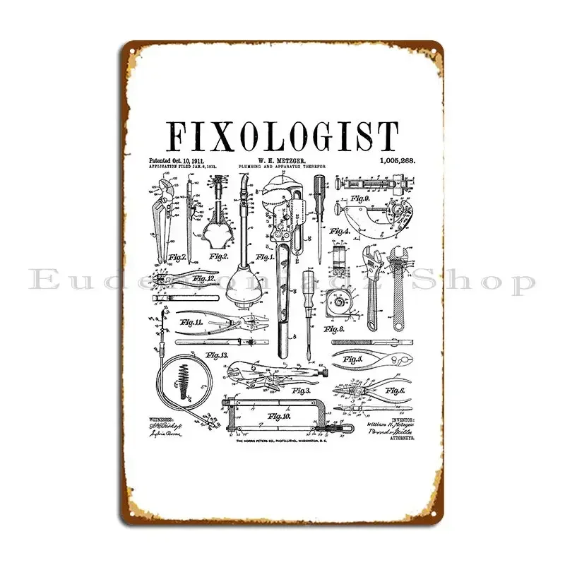 Fixologist Plumber Plumbing Tools Vintage Patent Print Metal Plaque Poster Decoration Living Room Designing Club Tin Sign Poster