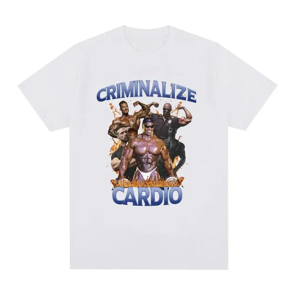 Criminalize Cardio Meme Graphic T Shirt Gym Fitness Vintage Short Sleeve T-shirt Men Fashion Hip Hop Cotton Oversized T-shirts