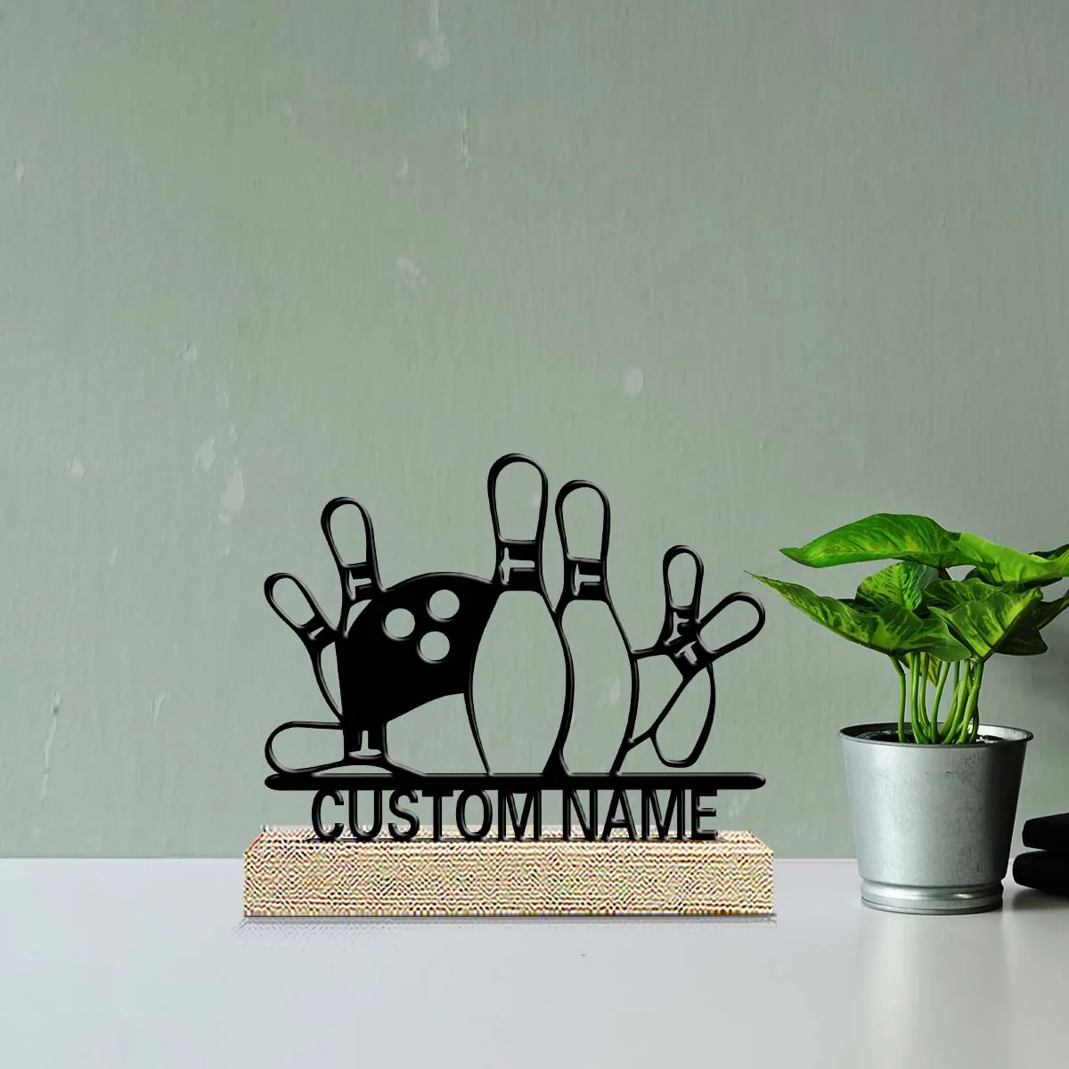 1pc Desktop Metal Ornaments Customizable Content With Wooden Base Festival Ornaments and Decorations