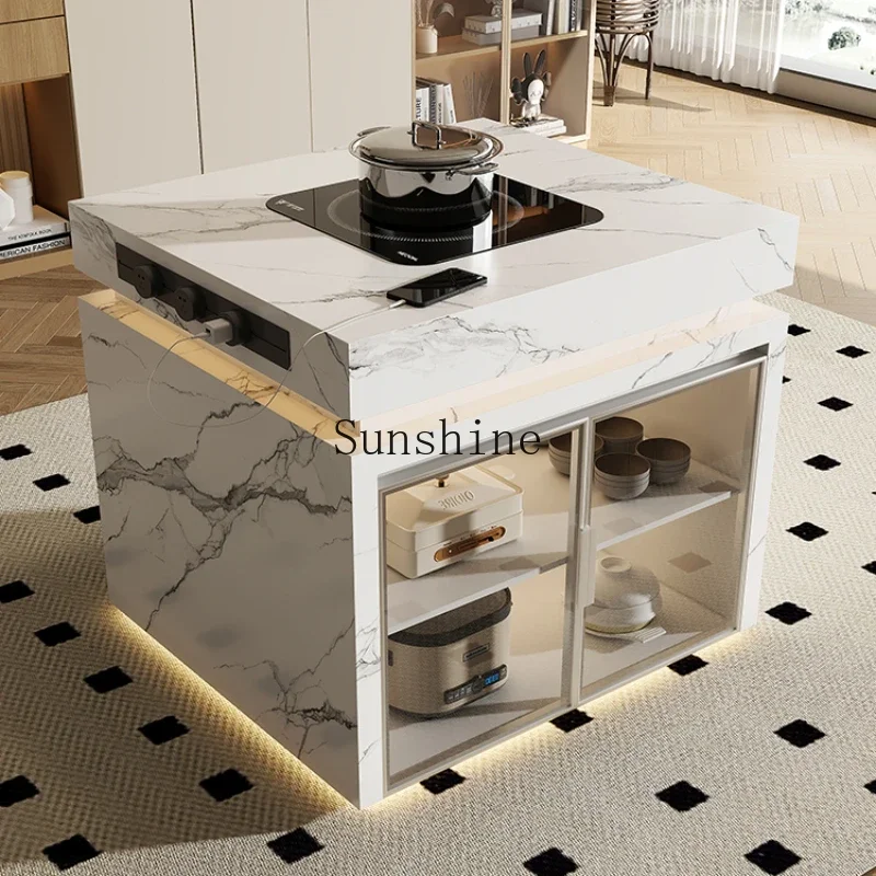 Rock slab dining table integrated kitchen multi-functional sink guide table