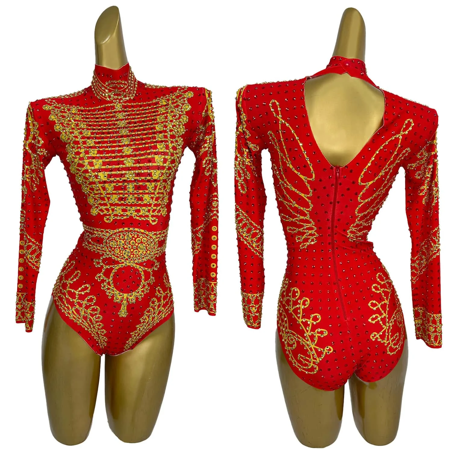 Sexy Sparkly Red Crystals Leotard Nightclub Birthday Celebrate Rhinestones Bodysuit Dance Costume Stage Photoshoot Wear Napolun