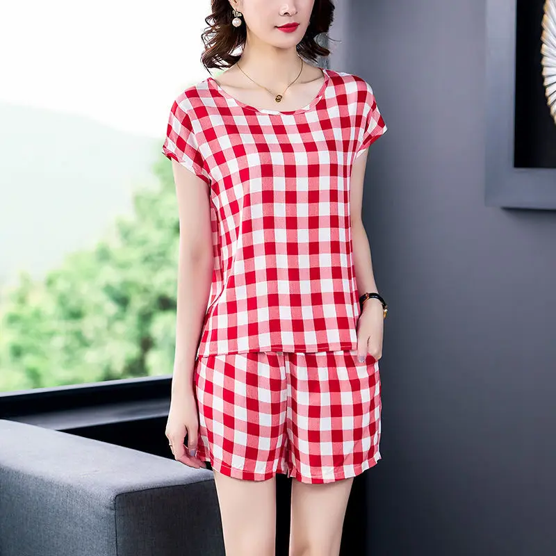 Summer Cotton Silk suit women's New Korean Casual two-piece set of fashionable short-sleeved shorts Sets Print Homewear Female