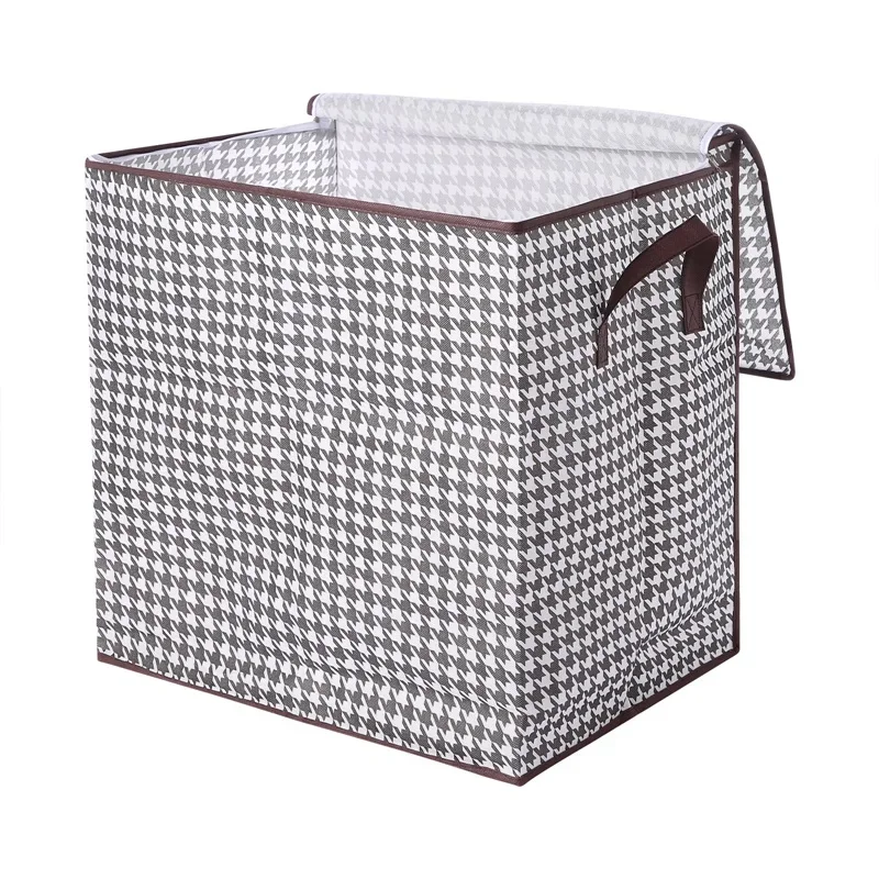 Practical Storage Boxes with Lids Houndstooth Clothes Quilt Bins Container Organizers with Handle for Bedroom Closet