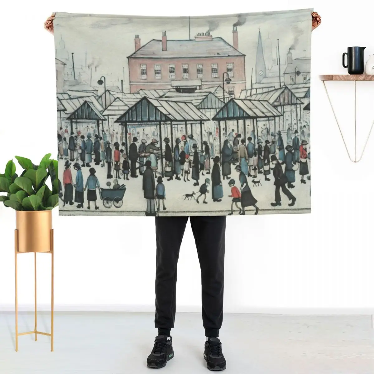 Market Scene, Northern Town, 1939 by L S Lowry Throw Blanket halloween bed plaid Large Blankets For Bed Decorative Beds Blankets