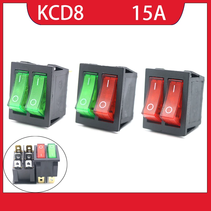 1PCS Waterproof lid KCD8-6PIN Rocker Switch 15A 250V Double Control ON-OFF Boat Power Switch for Marine Applications