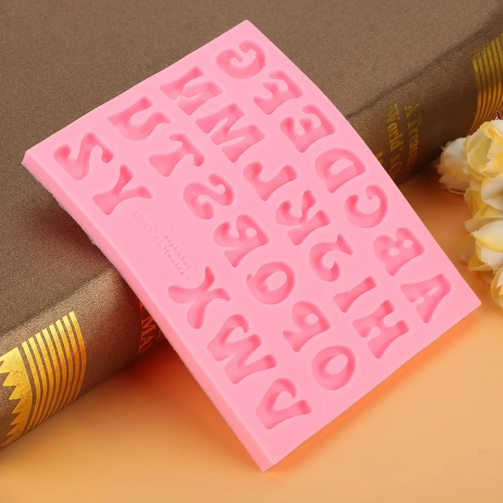 Waffle Mold Pink Silicone Alphabet Mold Edible Handmade Tool 26 Letters Mold 3D Alphabet Letter Mold Baking Desserts