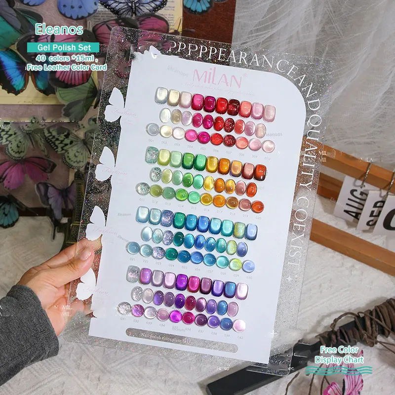 

Eleanos Glass Beads 40 Colors Magnetic Gel 15ml Cat Eye Nail Polish Gel Set With Color Card Immersion For Nail Art Manicure Kit