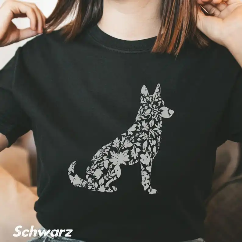 German Shepherd Toile De Jouy T-Shirt,Elegant Blue Toile German Shepherd Mom Dog Owner Gift,Floral German Shepherd Shirt