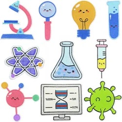 10 Pcs Laboratory Equipment Embroidered Patches Iron On Clothing Hat Bag Shoe Repair Material Phone Gift Box Decor DIY Accessory