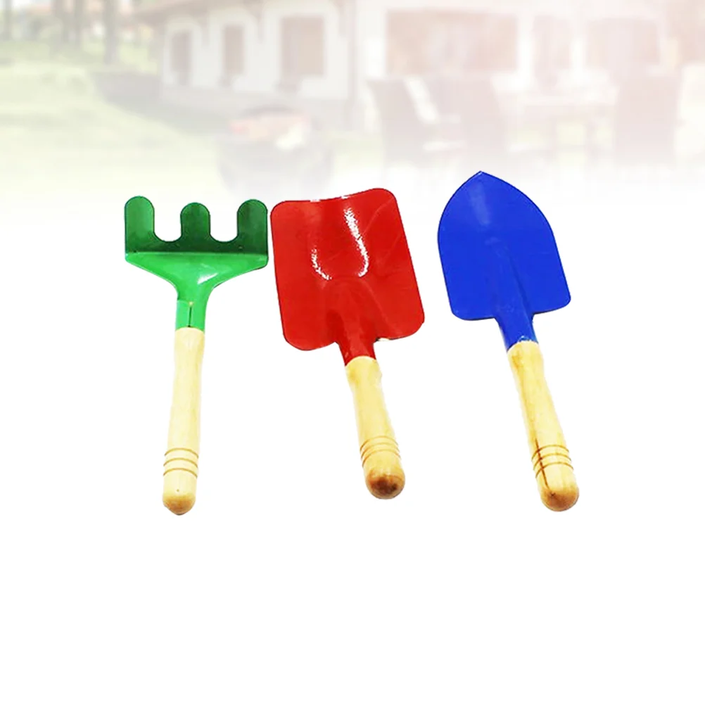 Mini outils de jardin sûrs pour enfants, jeu avec sable, bambou, bois coloré pour filles, 3 pièces