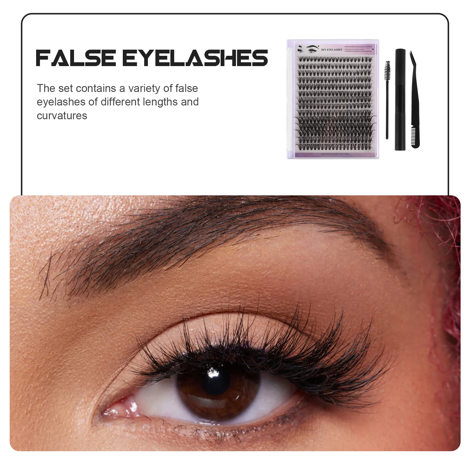 1 Set Diy False Eyelash Kit Individual Lashes Cluster Extensions Natural Look Portable Tools Remover Curved Tweezers Combs Brush