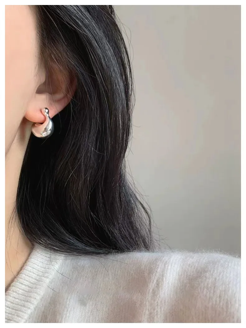 Brass With 18K Moon Beads Hoop Earring Women Jewelry Punk Designer Runway Rare Simply Gown Boho Japan Korean