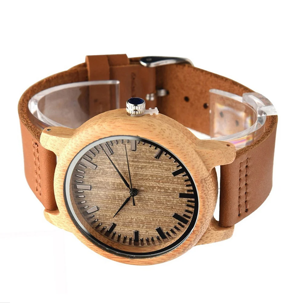 1 Uds. Reloj de madera de bambú con correa ligera, reloj de pulsera informal Vintage para hombre, reloj de madera de regalo de moda