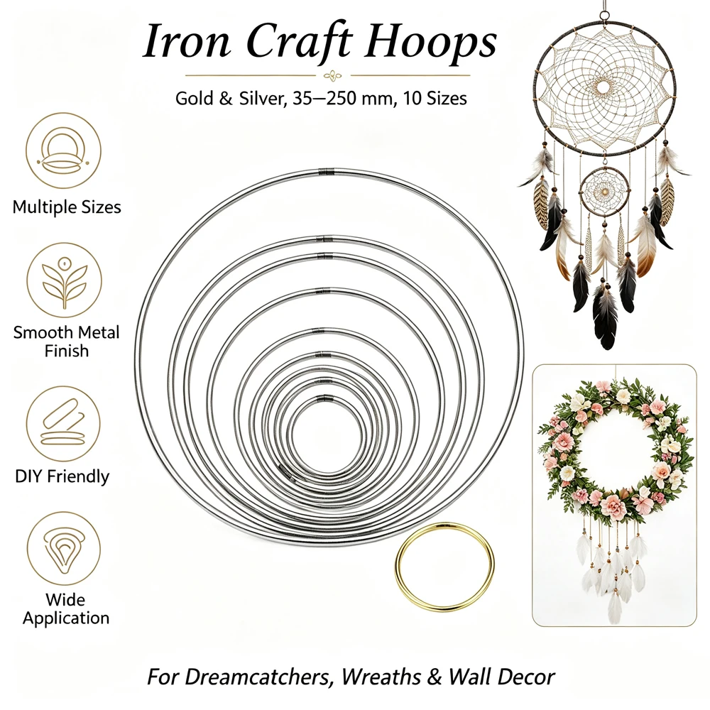 2-20pcs Multi-size Dream Catcher Hoops Round Silver Iron Metallic Good Welded Dreamcatcher Rings Handmade DIY Crafts Accessories