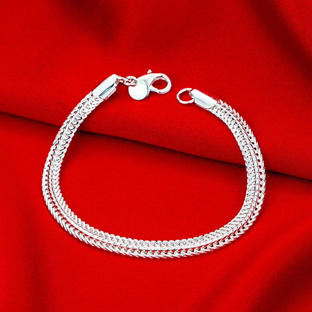 

Luxury Brand 925 Sterling Silver Exquisite 6mm Flat Snake Chain Bracelets For Women Lady Men Wedding Party Christmas Gifts