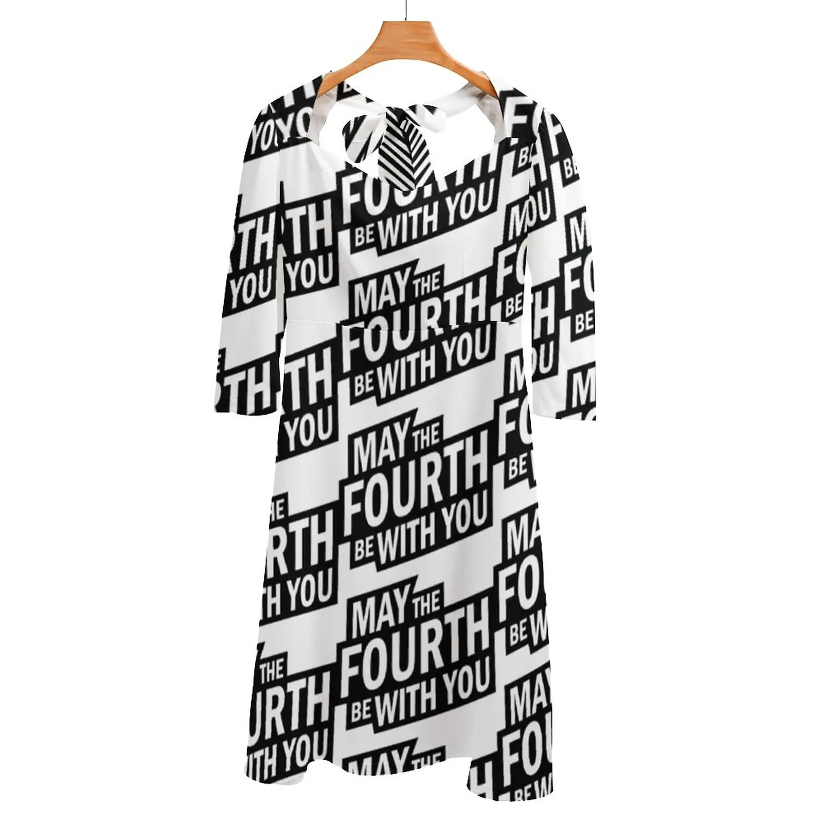 May The Fourth Be With You Back Lacing Backless Dress Square Neck Dress Sweet Elegant Dress Typography Graphic Design Dresses