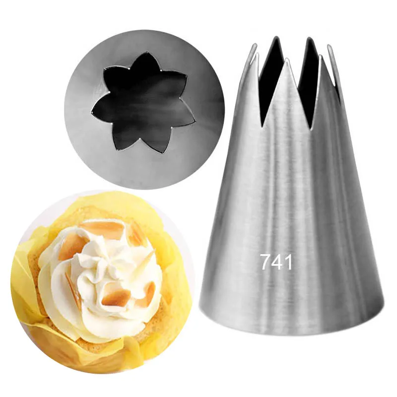 #741 Large Size 7 Teeth Open Star Russian Rose Flower Pastry Icing Piping Nozzle For Cream Cake Confectionery Decorating Tips