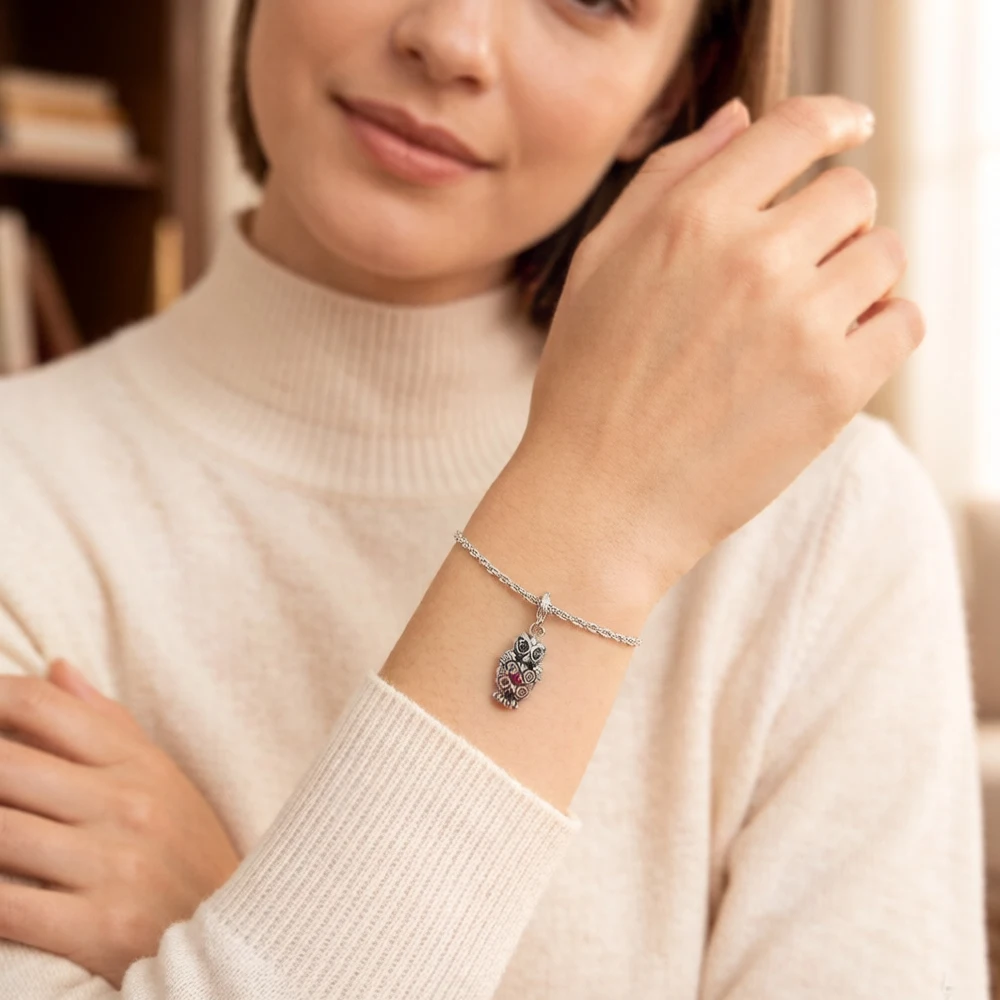 Elegant Owl Queen Charms Europe Fine Jewelry Women Gift In 925 Sterling Silver