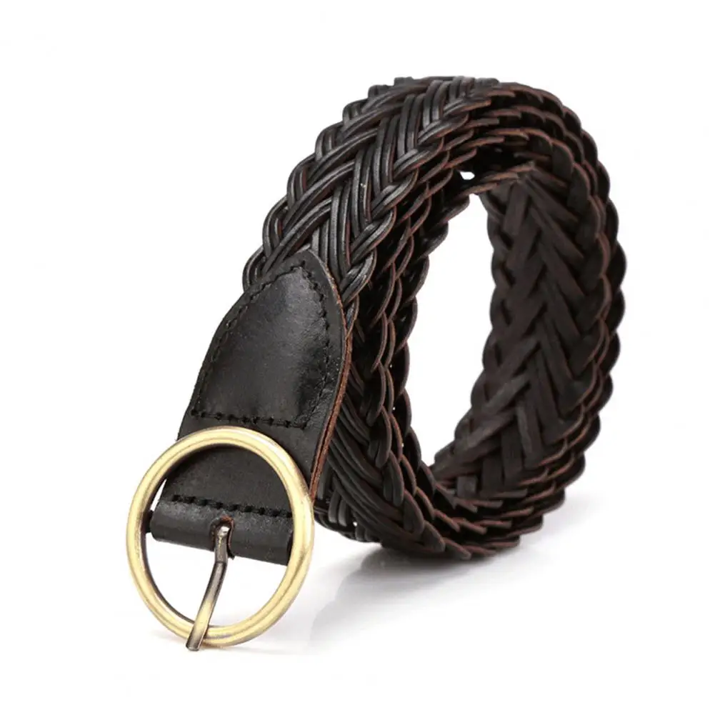 Brede Verstelbare Taille Riem Faux Lederen Handgemaakte Gevlochten Ronde Gesp Riem Kleding Ornament