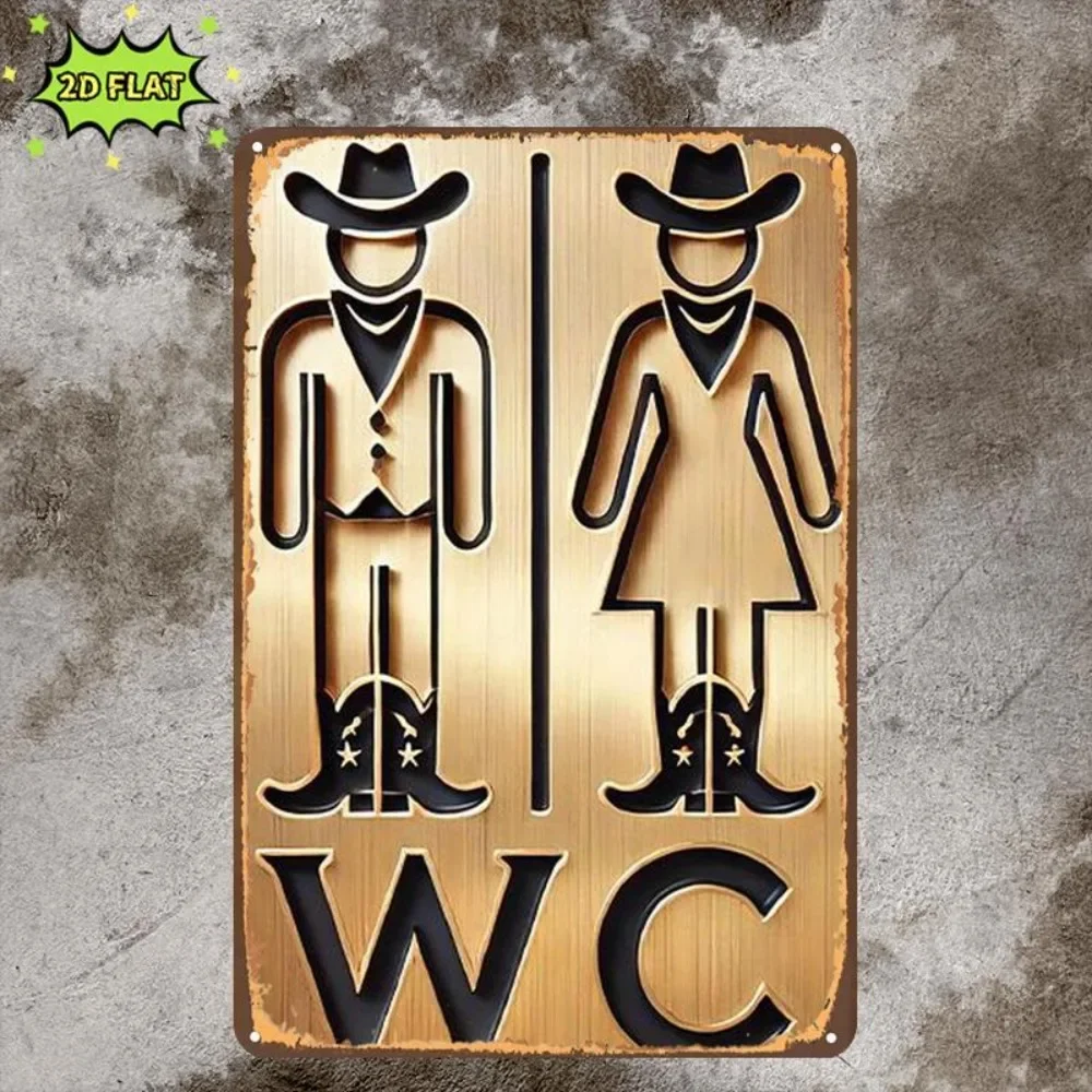 CIFBUY Iron Wall Art Vintage Western Cowboy WC Metal Sign Waterproof Durable For Home Room Bar Door Garage 8x12in
