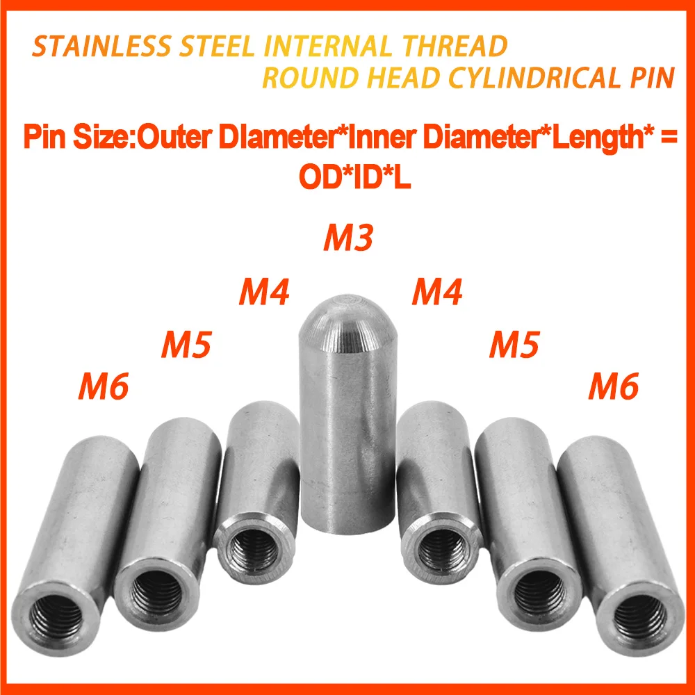 Exacpille cylindrique à filetage interne en acier inoxydable, filetage femelle taraudage, goupille de localisation, OD 4-12mm Length12-80mm, M3 figuré M5 M6 304