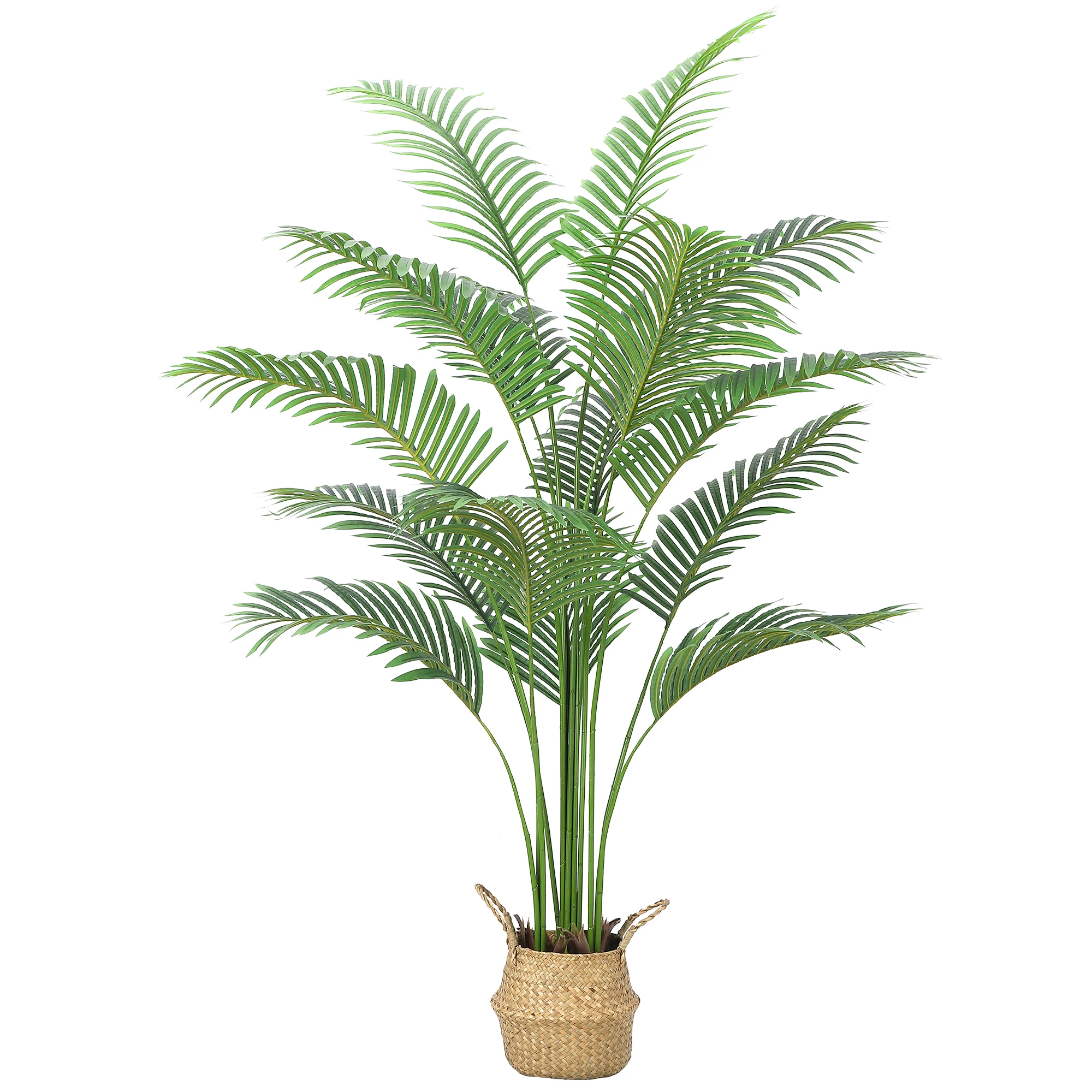 6ft Artificial Palm Tree with Straw Pot - Fake Palm Tree with Real Bark Design and 9 Adjustable Branches, Faux Palm Plant