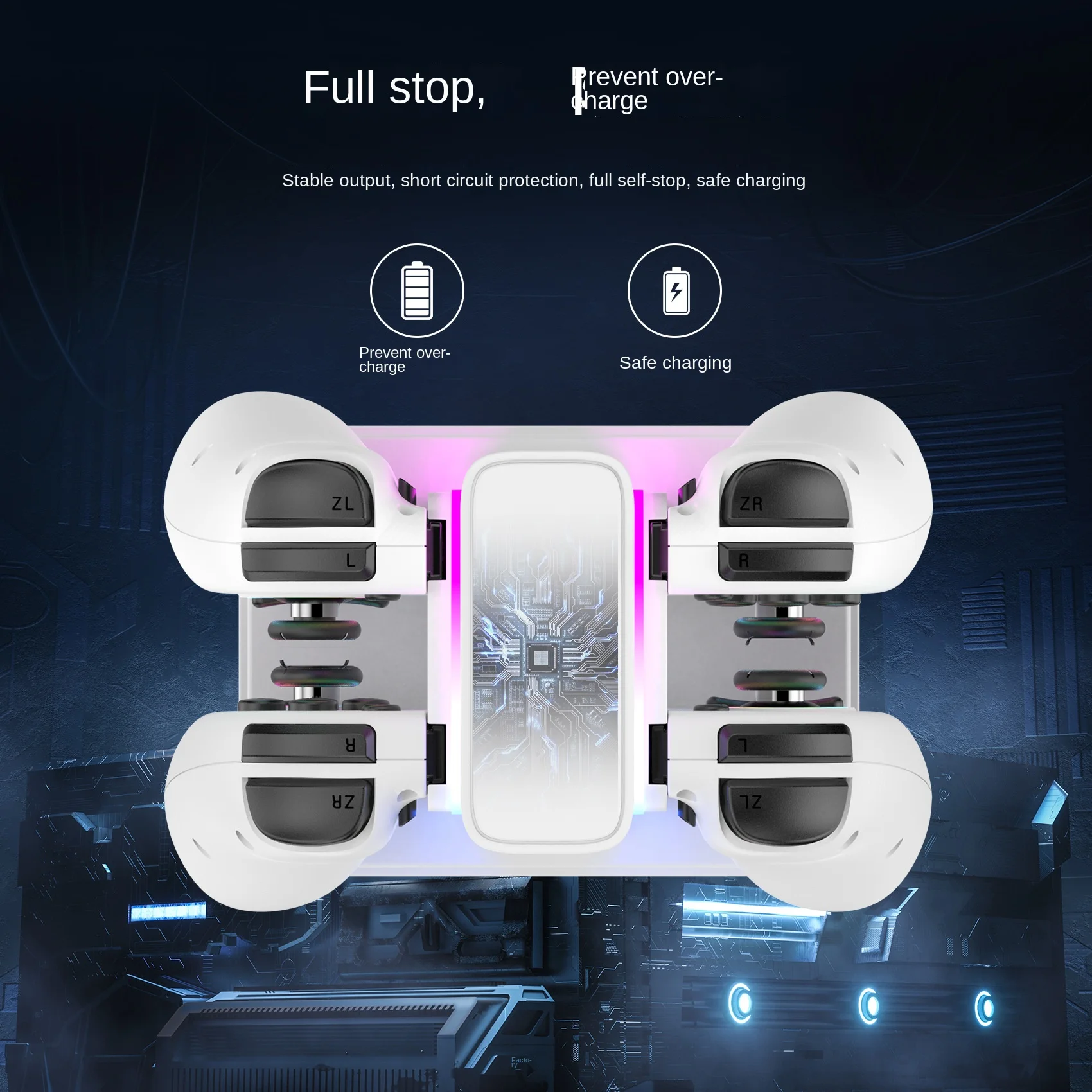Joystick inalámbrico NS con luz colorida antisobrecarga, controlador de interruptor de cuatro cargadores para nintendo