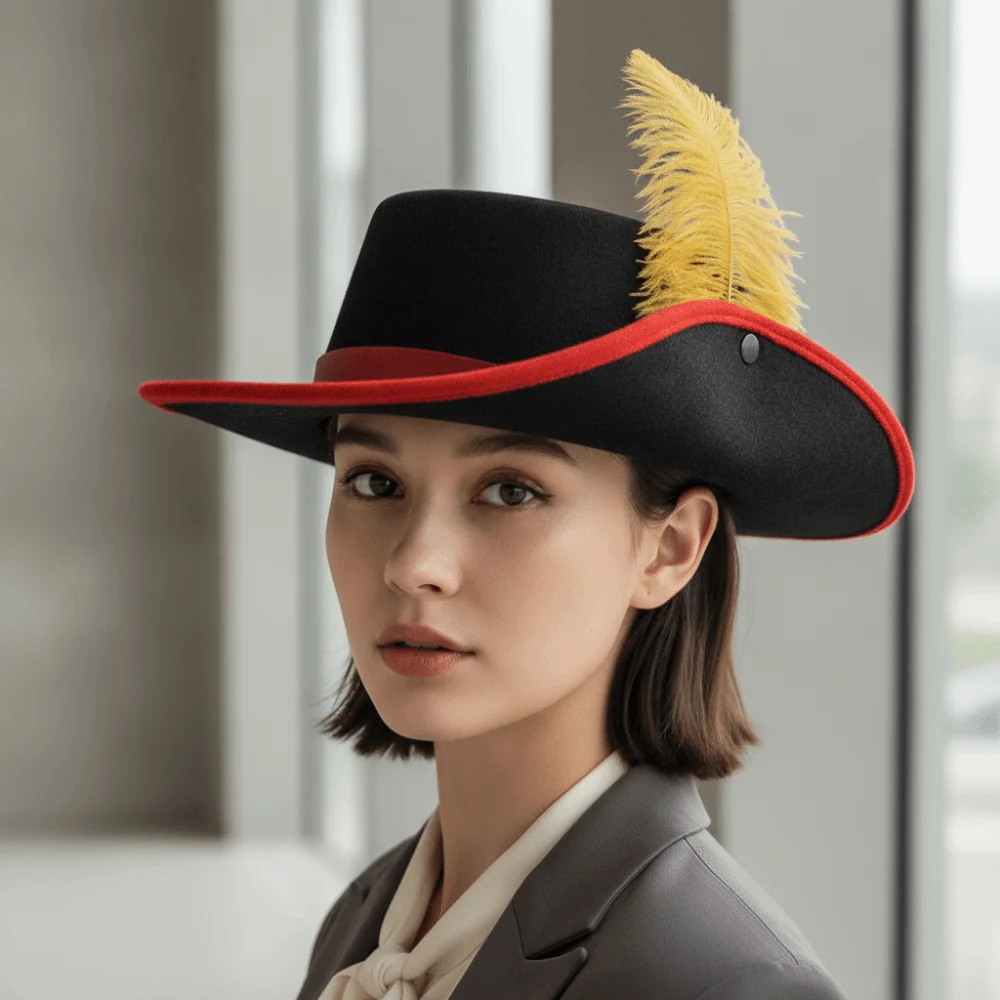 Felt Cavalier Top Hat Wide Brim Artificial Feather Feather Stage Cap Lightweight Retro Style Masquerade Headwear Adults Dress Up