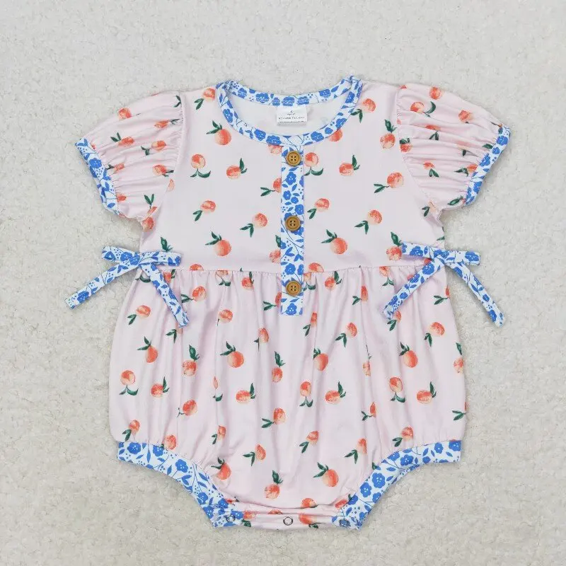 

New rts baby girls summer romper wholesale boutique peach blue floral pink short sleeve rompers SR1425