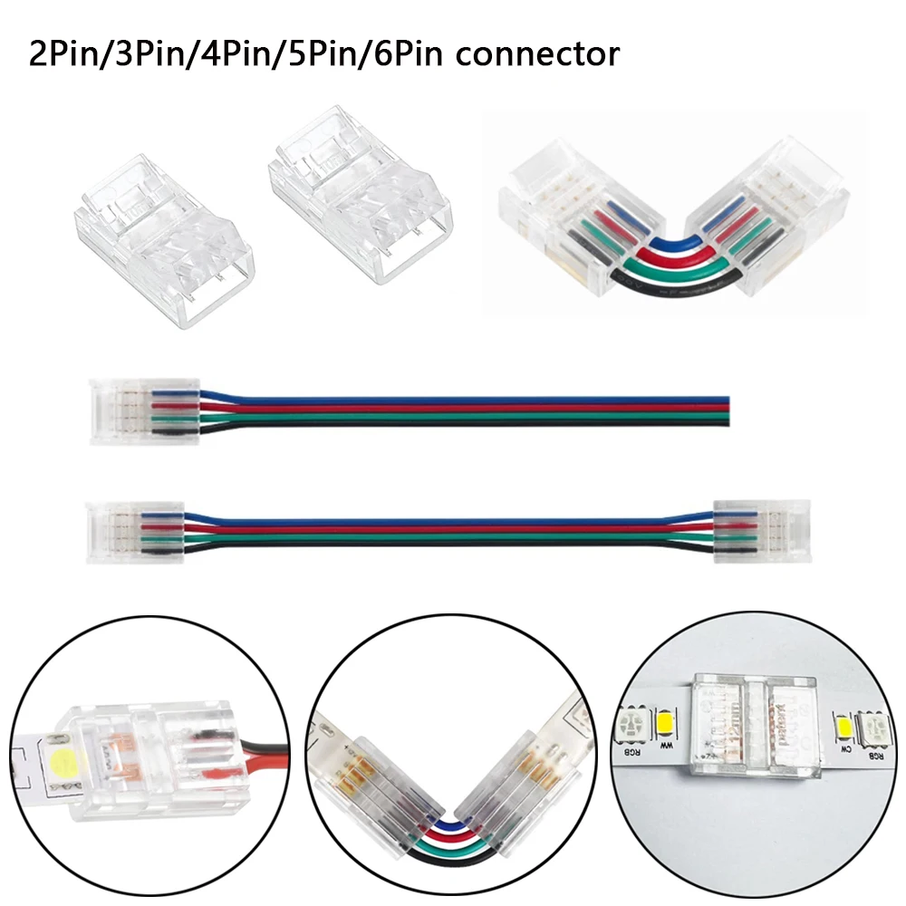 5Pcs Transparent Solderless Cover LED Connector For Single Color CCT RGB RGBW RGBCCT  LED Strip Light Tape Corner Connectors