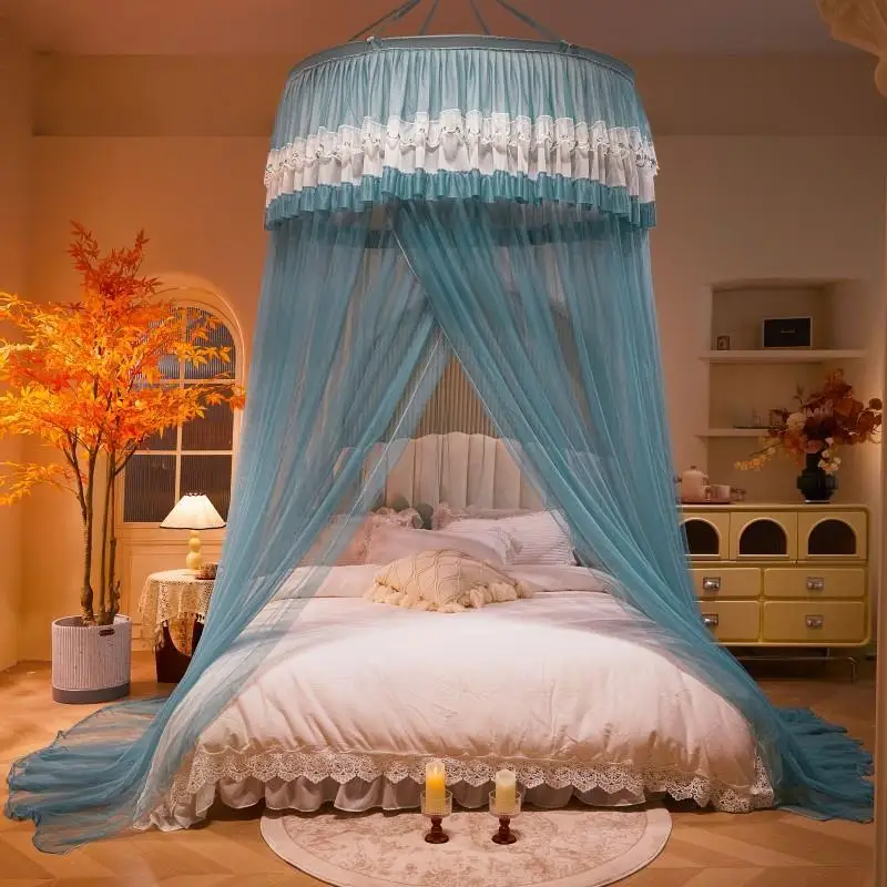 Summer Princess Lace Mosquito Net Floor Standing Single Door Courtyard Style No Installation Required round Top Bed Canopy fo...