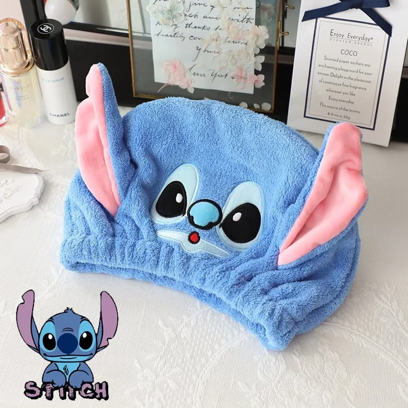 Disney Stitch Hair Cap Cartoon Hair Towel Long Hair Quick Dry Hat Bath Towel Strong Water Absorbent Lady Wrap Wiping Hairs Towel